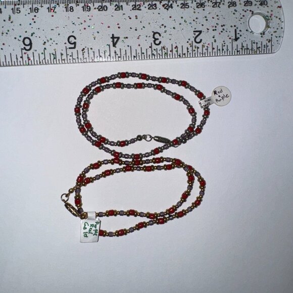 14" Long Red, Purple, and Silver Beaded Necklace - Picture 6 of 9